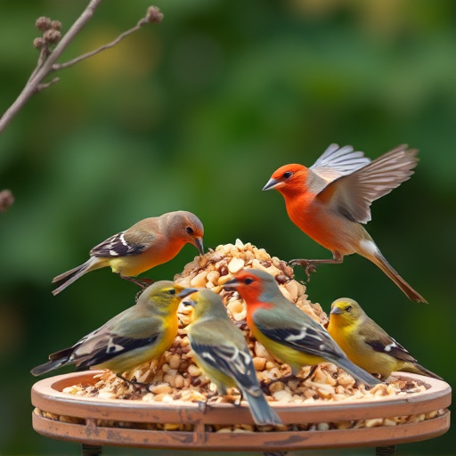 Birds gathering around seed mix