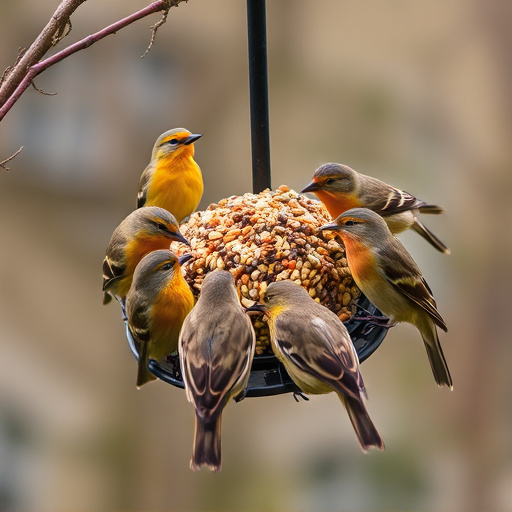 Birds gathering around seed mix