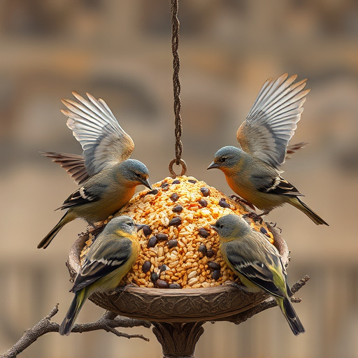 Birds gathering around seed mix