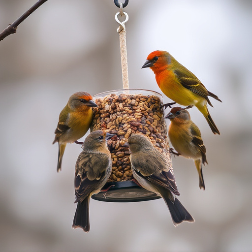 Birds gathering around seed mix