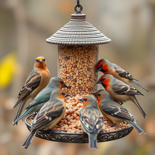 Birds gathering around seed mix
