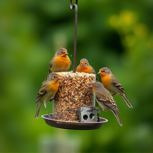 Birds gathering around seed mix