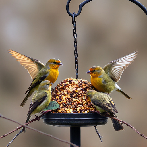 Birds gathering around seed mix
