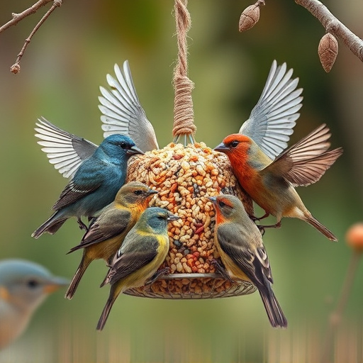 Birds gathering around seed mix