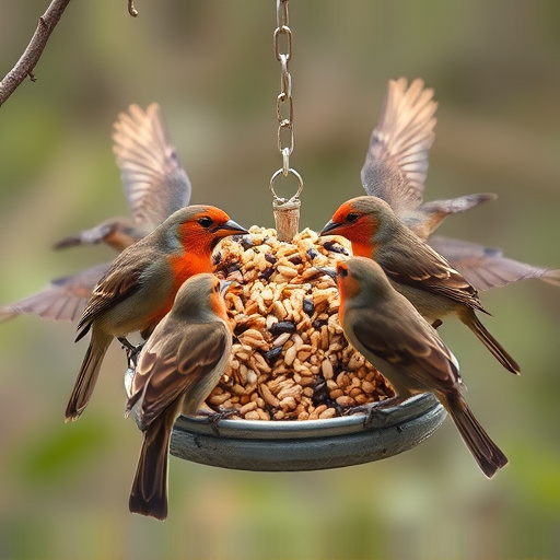 Birds gathering around seed mix