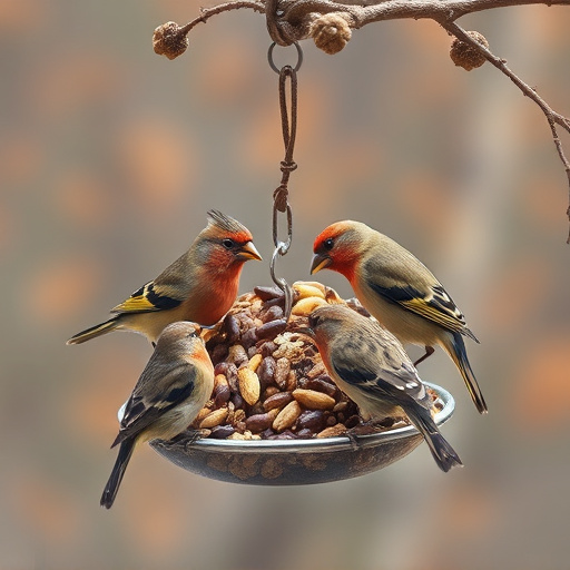 Birds gathering around seed mix