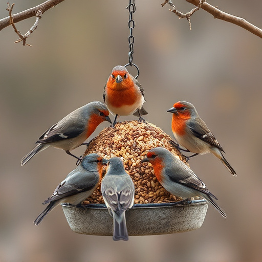 Birds gathering around seed mix
