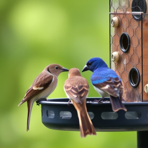 Birds pecking at restricted feeder ports