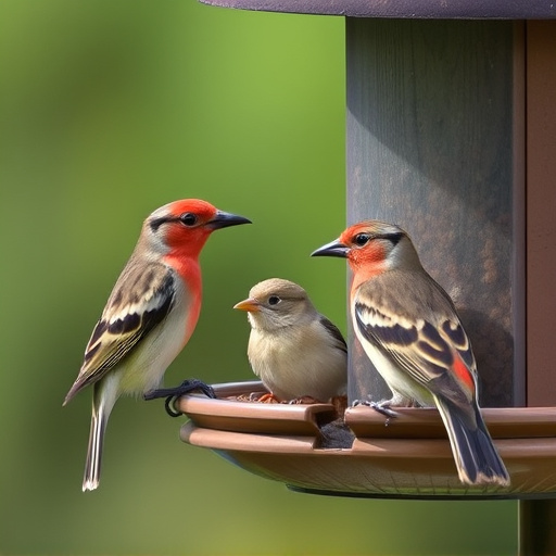 Birds pecking at restricted feeder ports