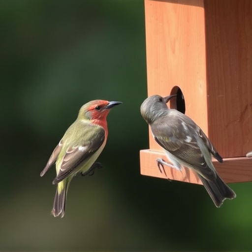 Birds pecking at restricted feeder ports