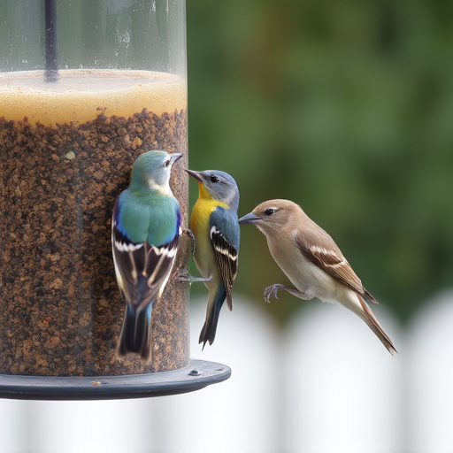 Birds pecking at restricted feeder ports