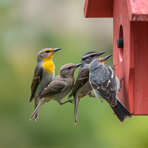 Birds pecking at restricted feeder ports