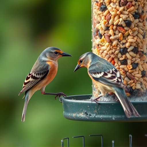 Birds pecking at suet pellets