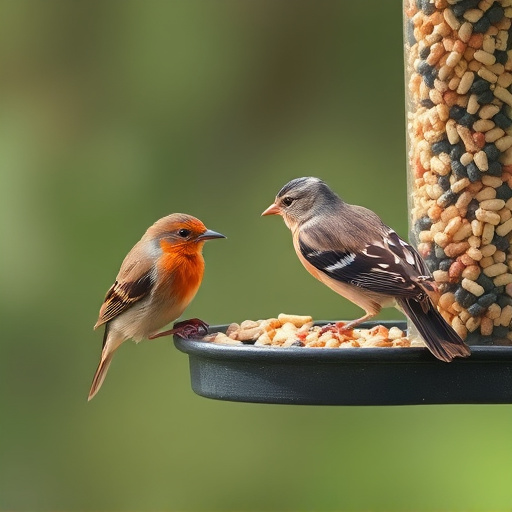 Birds pecking at suet pellets