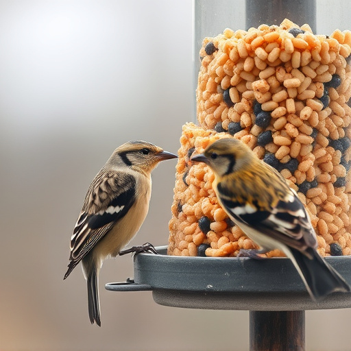 Birds pecking at suet pellets