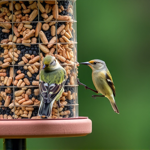 Birds pecking at suet pellets