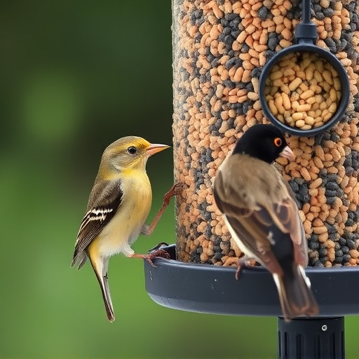Birds pecking at suet pellets