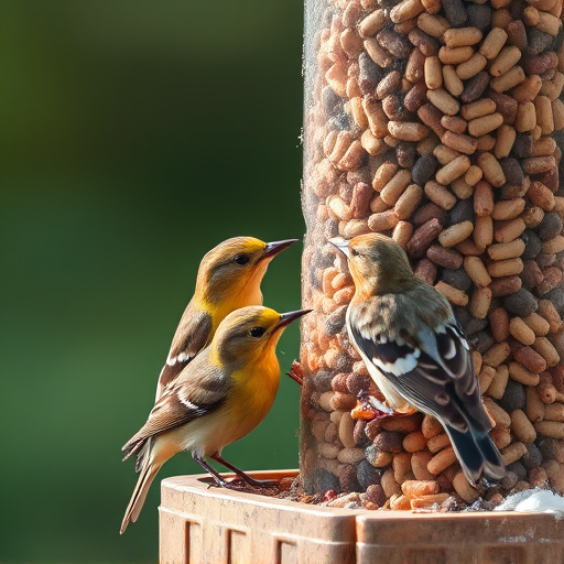 Birds pecking at suet pellets