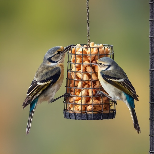 Birds pecking at suet pellets