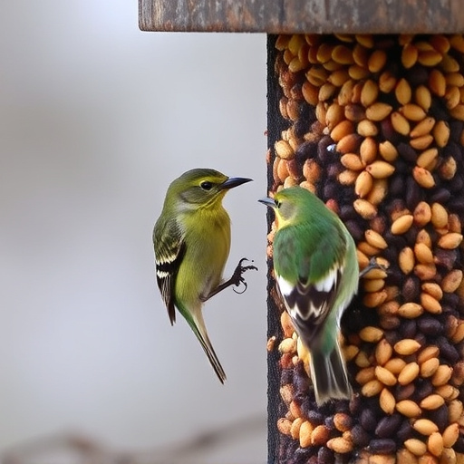 Birds pecking at suet pellets