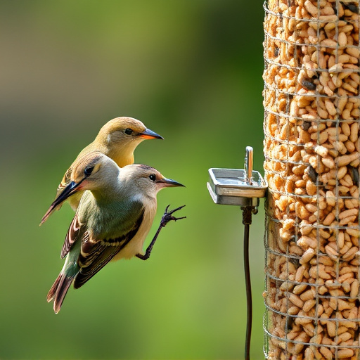 Birds pecking at suet pellets