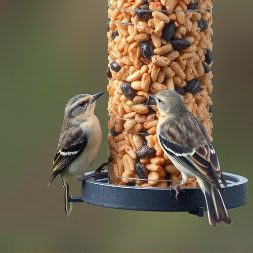 Birds pecking at suet pellets