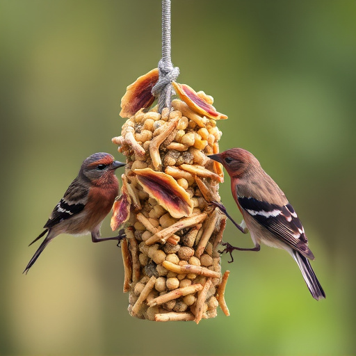 Birds pecking at suet pellets