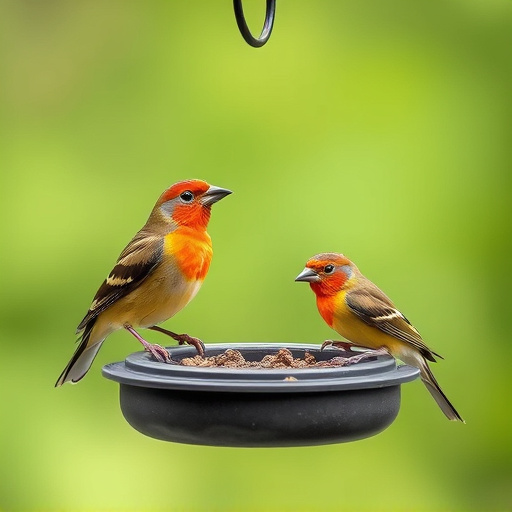 Birds perched on compact feeding station