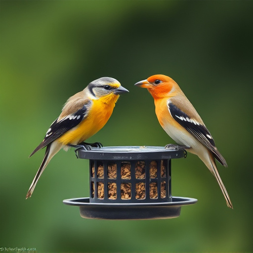 Birds perched on compact feeding station