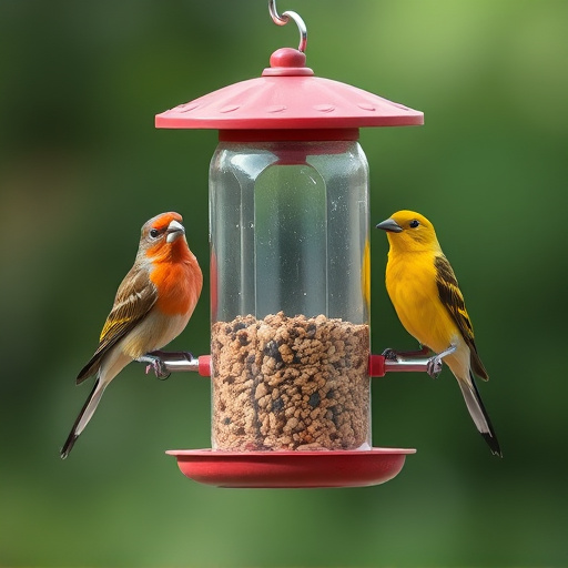 Birds perched on compact feeding station