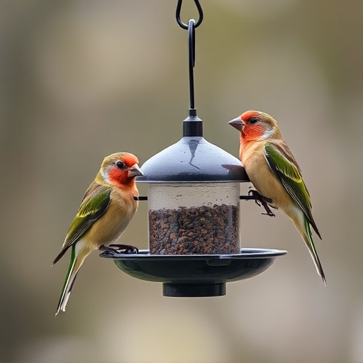 Birds perched on compact feeding station
