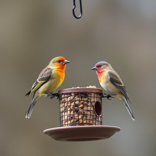 Birds perched on compact feeding station
