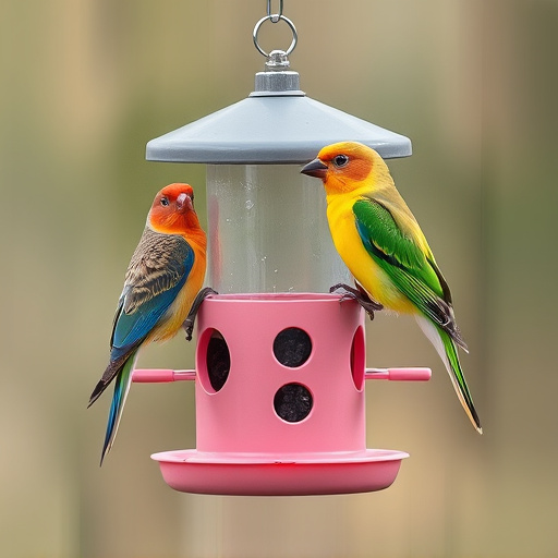 Birds perched on compact feeding station