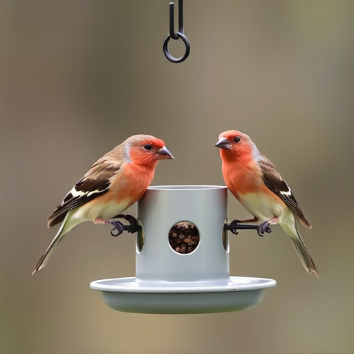 Birds perched on compact feeding station