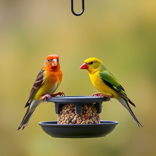 Birds perched on compact feeding station