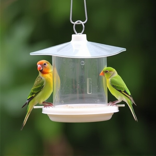 Birds perched on compact feeding station