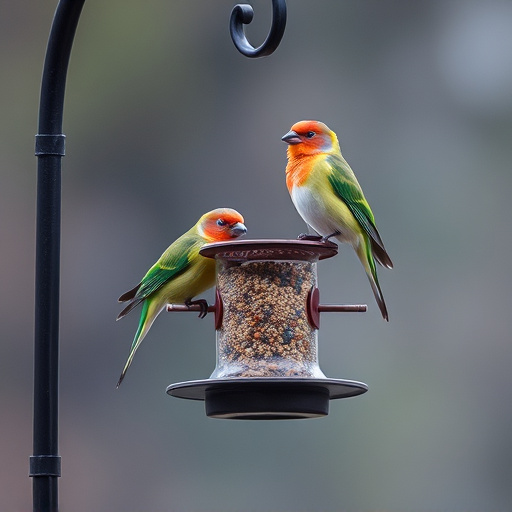 Birds perched on compact feeding station