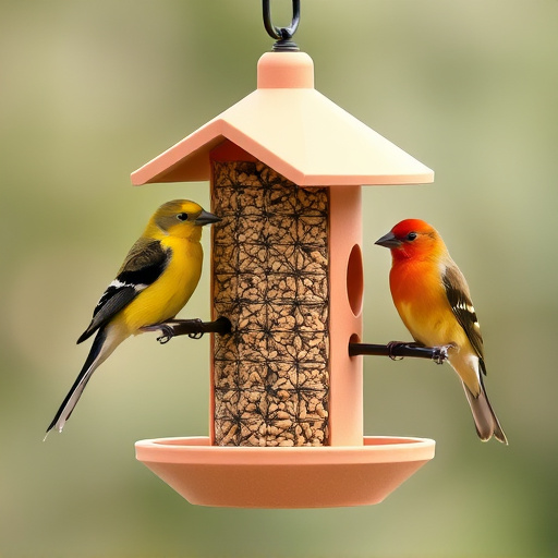 Birds perched on compact feeding station
