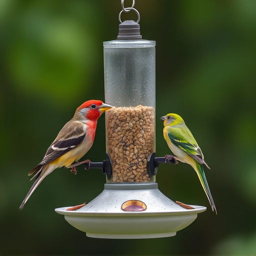 Birds perched on compact feeding station