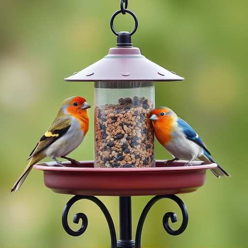 Birds perched on freestanding tray feeder