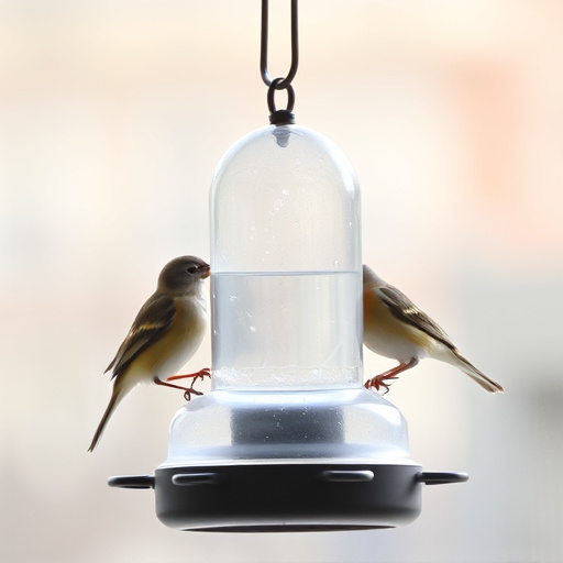 Birds perched on transparent window feeder