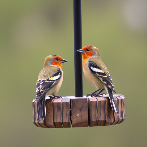 Birds perched on wooden feeding platform