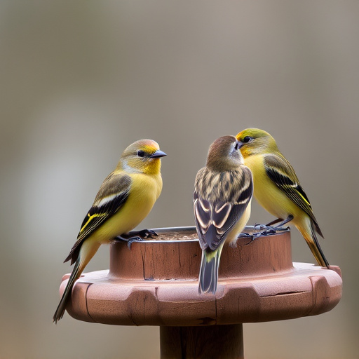 Birds perched on wooden feeding platform