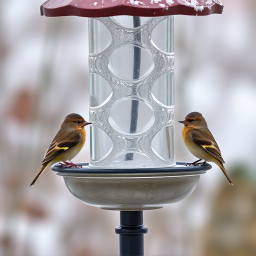 Birds sheltering near winter feeder