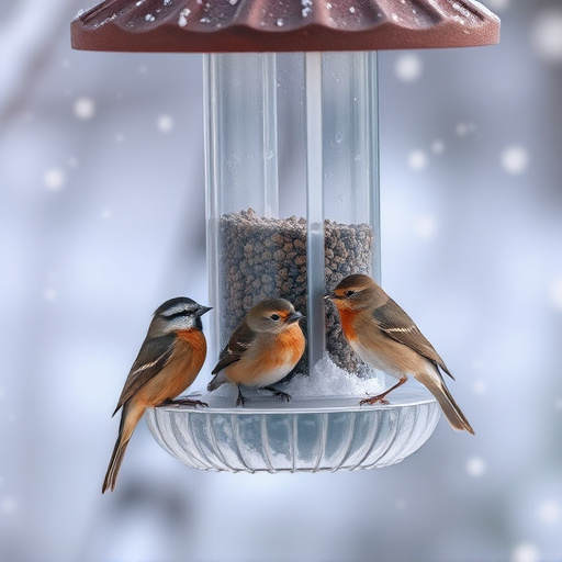 Birds sheltering near winter feeder
