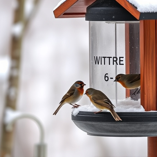 Birds sheltering near winter feeder