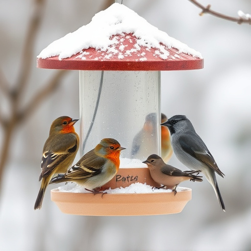 Birds sheltering near winter feeder