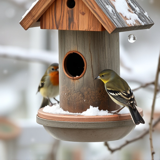 Birds sheltering near winter feeder
