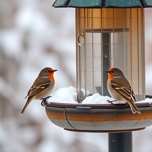 Birds sheltering near winter feeder