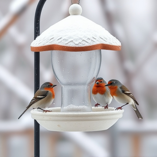 Birds sheltering near winter feeder